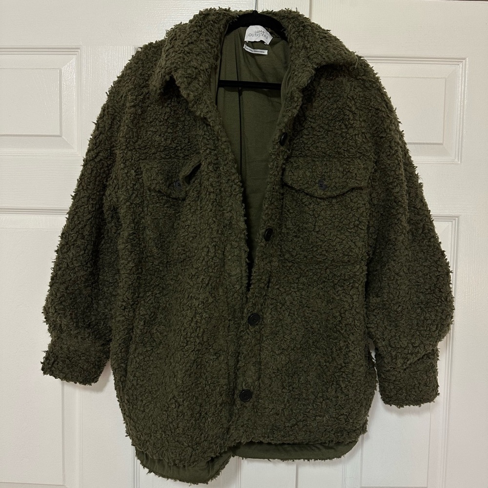 Urban Outfitters Palmer Sherpa Shirt Jacket Green, Medium - Picture 3 of 9